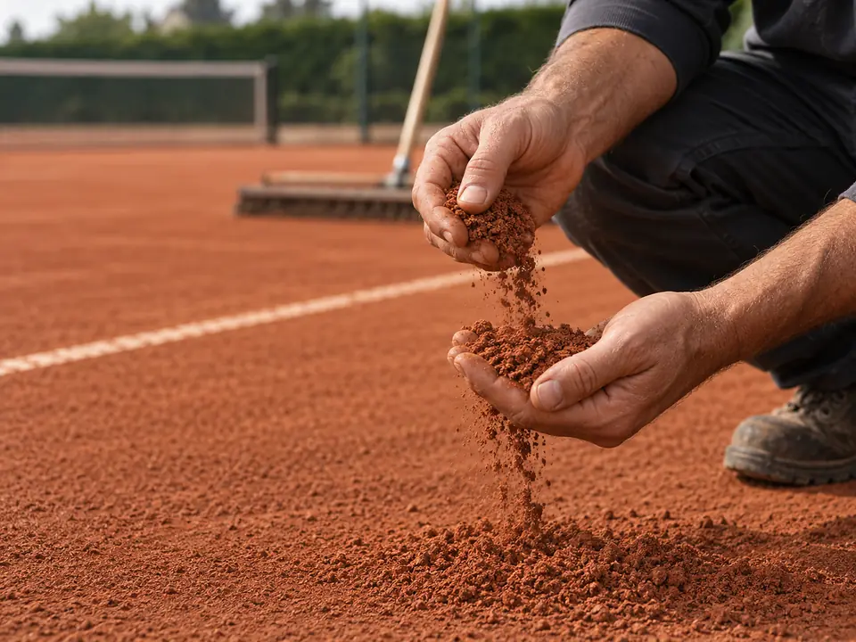 Controllo della terra rossa su un campo da tennis